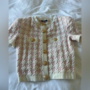 Balmain Pink Houndstooth Jacquard Cardigan Size 36